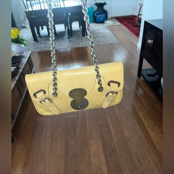 Authentic Vintage Ralph Lauren Collection lizard Skin Chain Handle Handbag - Picture 12 of 16